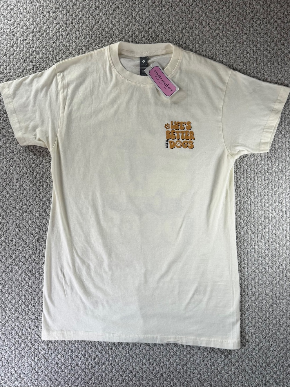 Simply Southern Cream 'Life's Better With Dogs’ Short Sleeve Tee Women’s Size S - Picture 2 of 8